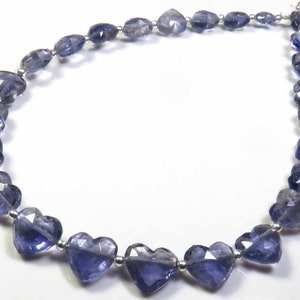 Top Grade Natural Iolite Gemstone Beads, 6-10mm, Blue Iolite Heart Carved Beads, 10"Strand, 25 Beads, Water Sapphire Beads For Jewelry Use