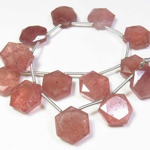 Cuentas hexagonales de cuarzo fresa rosa, 12 mm, facetadas, naturales, de cuarzo fresa, tira de 20 cm, para joyería.