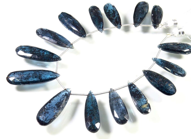 8 Strand BH#214 Natural Moss Kyanite Beads Royal blue Moss Kyanite Briolette Pear Shape Faceted Beads Wonderful! 25x8-34x10mm