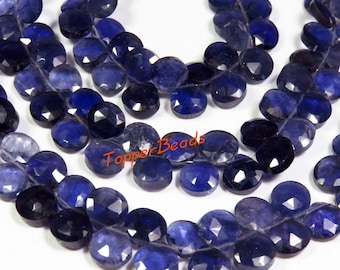 Iolite Faceted Heart Gemstone Beads, Blue Iolite Water Sapphire Briolette Beads, 7.5-7.5mm, Natural Iolite Beads Strand For Jewelry Making,