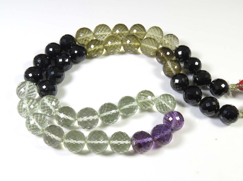 Smokey Quartz Onyx Beads Faceted Amethyst ball shape beads Natural Smokey quartz Black onyx 10-11 mm Micro Faceted Necklace BH#193
