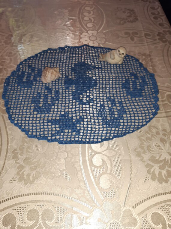 Tischdeckchen Seepferdchen Unikat Tischdecke maritim