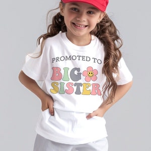 Promoted to Big Sister Kids T-Shirt with Colorful Design | Baby Announcement  | Pregnancy Reveal