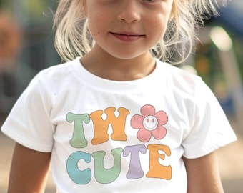 Two Cute, 2nd Birthday T-Shirt, Birthday Girl  Groovy Top