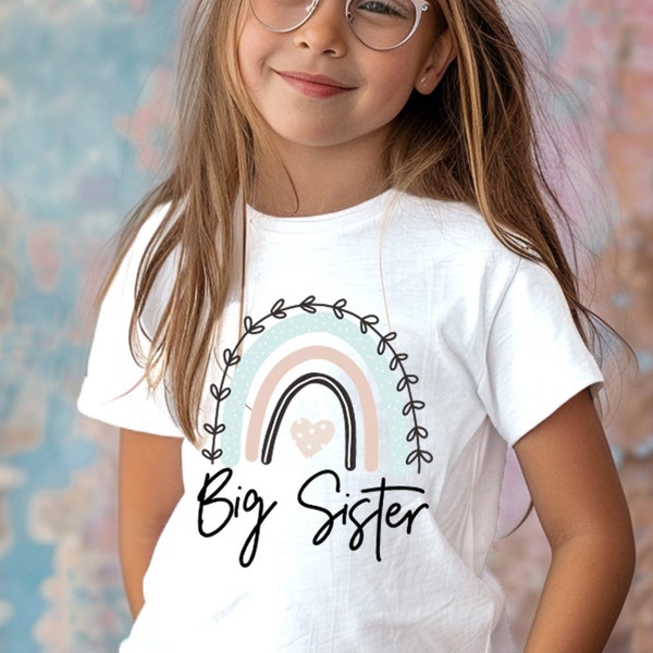 Big Sister rainbow toddler girls kids t-shirt, babyvest, New sibling big Sister Gift Idea, Promoted to big sister idea