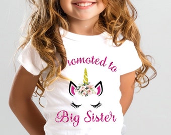 Promoted to big Sister Unicorn Big Sister/ Little sister  baby/ toddler Shirt, bodysuit, Promoted to big sister, birthday shirts for girls