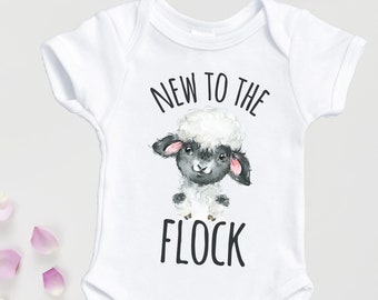 New to the Flock cute Baby sheep bodysuit or t-shirt for baby Shower, Newborn Gift, baby announcement idea for farmer family