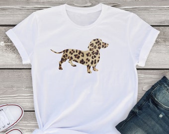 Sausage dog print shirt, Dachshund (leopard print), Cute Dachshund mum gift, sausage dog, Doxie gift, weiner dog shirt, cheetah print