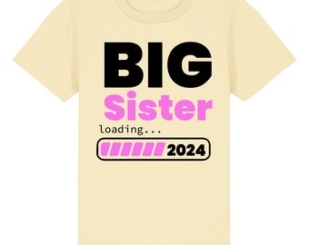 Big Sister Loading 2024 Kids T-Shirt | Cute Girl's Pregnancy Announcement Tee | Baby Sister Reveal Shirt | Toddler Sister Gift | Photo Prop