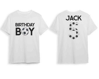 Personalised football boys birthday shirt with custom name and age, football themed boys birthday outfit, 2nd, 3rd 4th 5th 6th 7th birthday