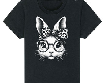 Kids 'Bunny with Glasses' Easter T-Shirt - Leopard Bow Rabbit Graphic Tee"