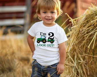 Boys Im two ( or any age) Farm Tractor birthday t shirt with custom age. Tractor & Trailer, Little famers birthday party Idea