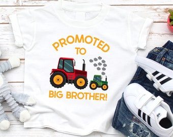 Promoted to Big Brother with big and small  tractors t shirt, baby announcement idea for son, Boys tractor Tshirt,