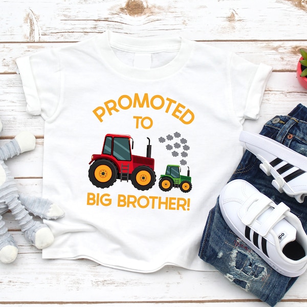 Promoted to Big Brother with big and small  tractors t shirt | baby announcement idea for son | baby tractor sleepsuit