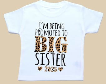 Big Sister 2026 Announcement T-Shirt: Leopard Print Cotton Top