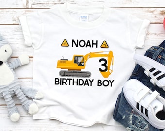 Personalized Digger Birthday Boy T-Shirt: Construction Theme
