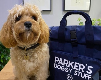 Personalised Dog Roll-Top Bag - Doggie Bag - Daycare Bag - Paw Bag - Dog Bag - Backpack - Rucksack