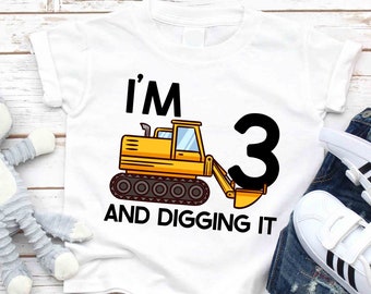 Construction digger birthday shirt, construction themed boys birthday outfit, 2nd, 3rd birthday