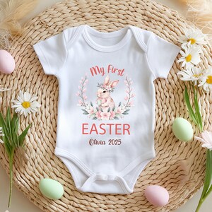 Personalised First Easter Baby Vest | Cute Easter Pink Bunny | My 1st Easter Baby Grow | Baby Easter Outfit