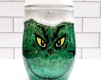 Grinch inspired Wine Snow Globe Tumbler
