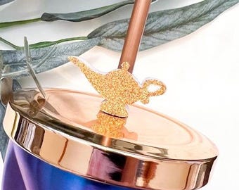 Glitter Magic Lamp Straw Buddy | Genie Lamp inspired Straw Topper | Aladdin’s Lamp inspired Straw Charm | Straw Decoration
