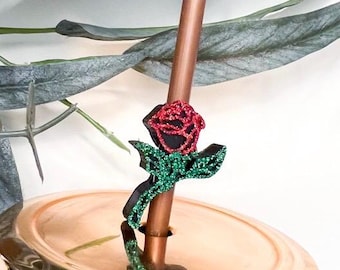 Glitter Enchanted Rose Straw Buddy | Princess Straw Topper | Belle inspired Straw Charm | Straw Decoration