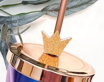 Glitter Crown Buddy | Queen of Hearts inspired Straw Topper | Queen Straw Charm | Straw Decoration