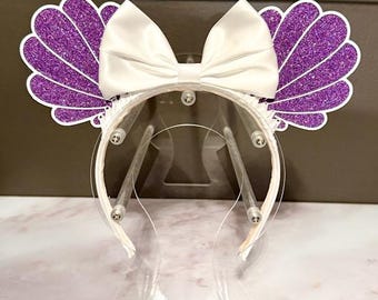 Purple Mermaid Shell Mouse Ears Headband | Sea Princess Inspired Headband | Sparkly Under the Sea Ears