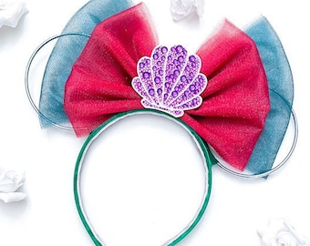 Mermaid Mouse Ears with Oversized Rhinestone Shell Bow