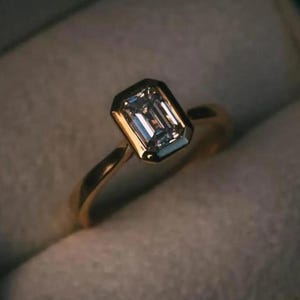 3 CT Emerald Cut Moissanite Engagement Ring, 14K Solid Gold Wedding Promise Ring, Bezel Set Solitaire Diamond Ring, Bridal Rings For Her