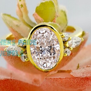 Anello con moissanite con castone solitario taglio ovale da 2 ct / Anello di fidanzamento con moissanite con castone ovale / Anello nuziale taglio ovale / Anello con diamante ovale