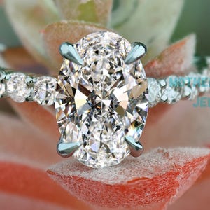 3.0 CT Classic Vintage Style Oval Moissanite Ring, Oval Cut Solitaire Diamond Ring, Hidden Halo Anniversary Ring, White Gold Ring