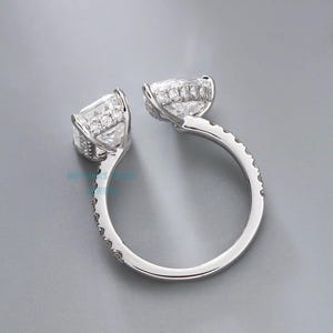 Toi Et Moi Pear And Emerald Shape Hidden Halo Open Shank Moissanite Engagement Ring, Two Stone For Her, 18k Gold, Anniversary Gift For Her