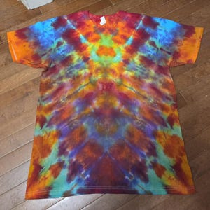 Large Rainbow Tie Dye T-Shirt | Handmade Colorful Tee | Unisex Adult Cotton Shirt | Vibrant Hippie Festival Clothing