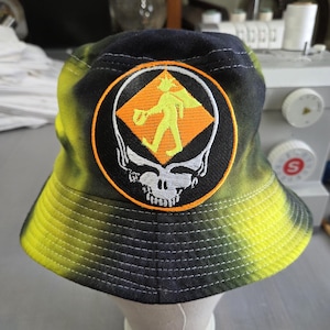 Large Bucket Hat 23" Cotton Bucket Hat Hand Dyed Festival Hat Pranksters Patch One of a Kind Tie Dye Bucket Hat Jam Band Style Quantum Lotus