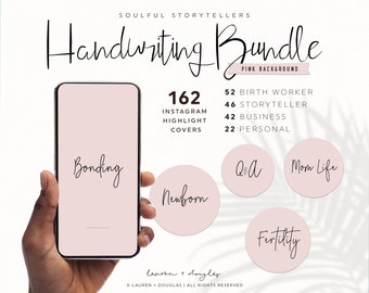 Instagram Story Highlight Covers, Pink, Handwriting Font, Birth Photographer, Lifestyle Photography, Doula, Midwife, Health, Mom Blogger