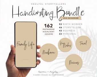 Instagram Story Highlight Covers, Gold, Handwriting Font, Birth Photographer, Lifestyle Photography, Doula, Midwife, Health, Mom Blogger