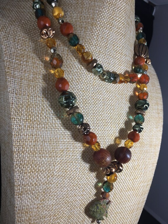 Double Strand Multi Color Bead Necklace with Agat… - image 2