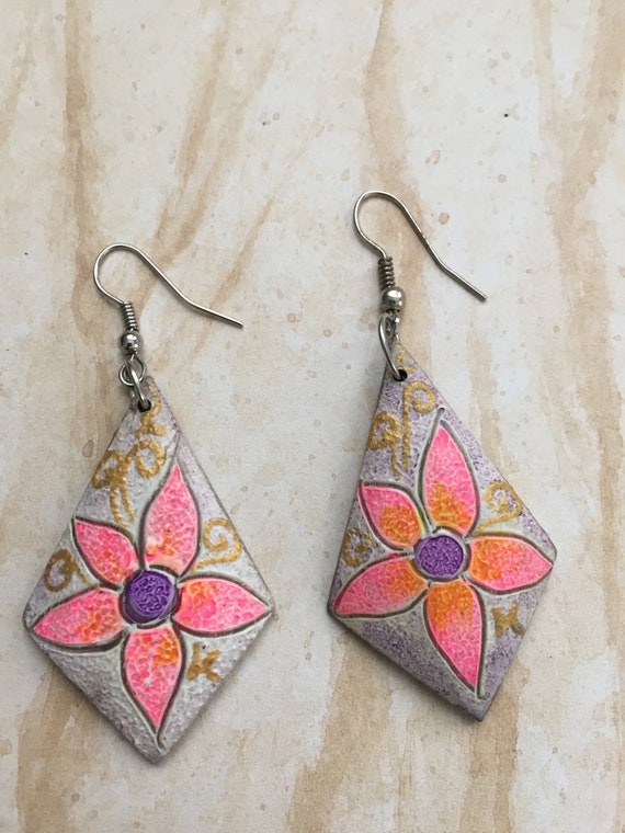 Hand painted wooden earrings deals