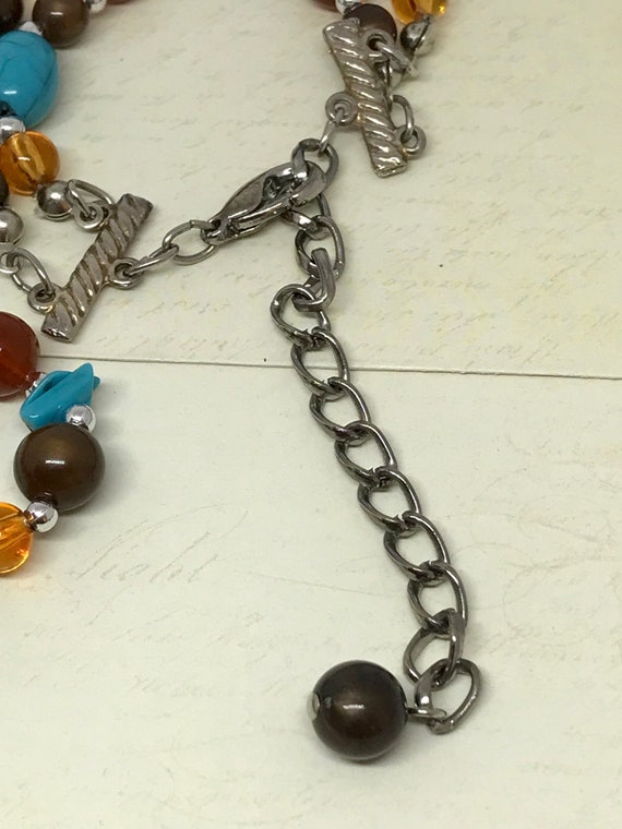 Turquoise and Amber Bead Double Strand Necklace - image 4