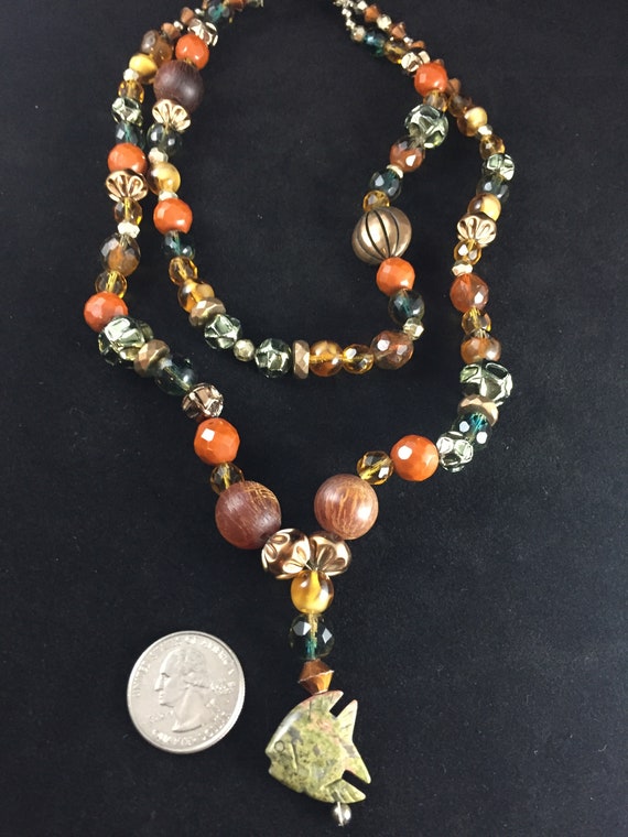 Double Strand Multi Color Bead Necklace with Agat… - image 4