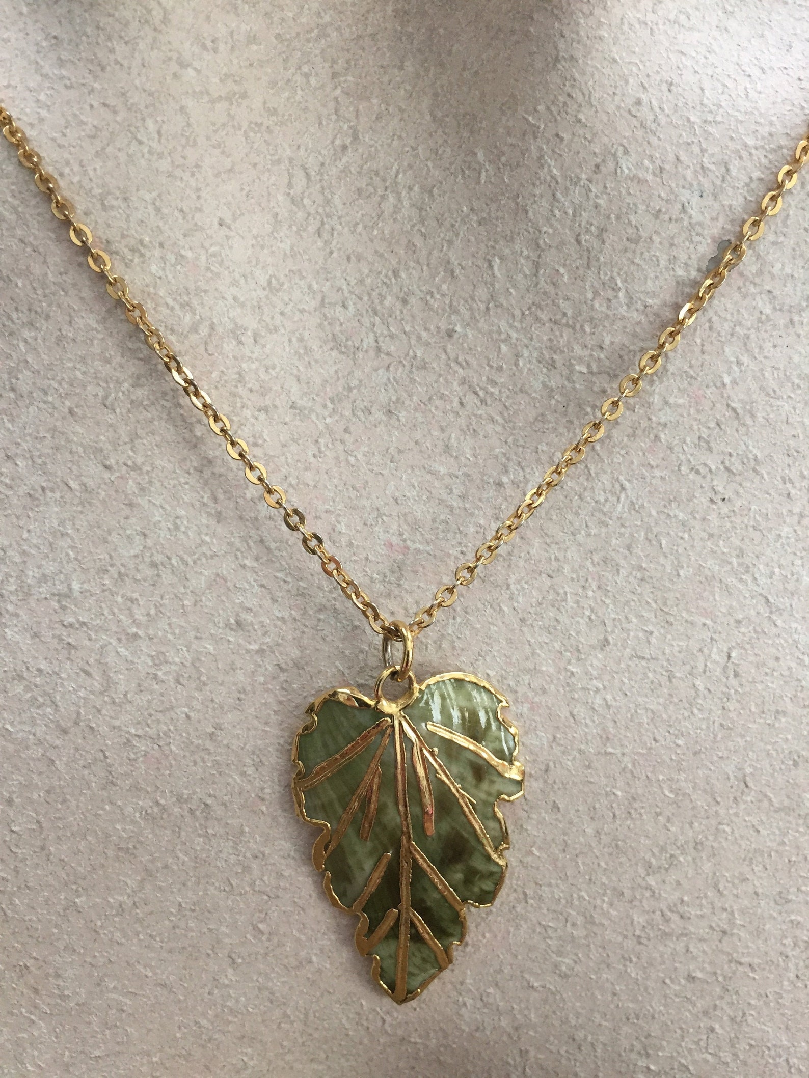 Mother of Pearl Shell Leaf With Gold Trim Pendant Necklace Etsy