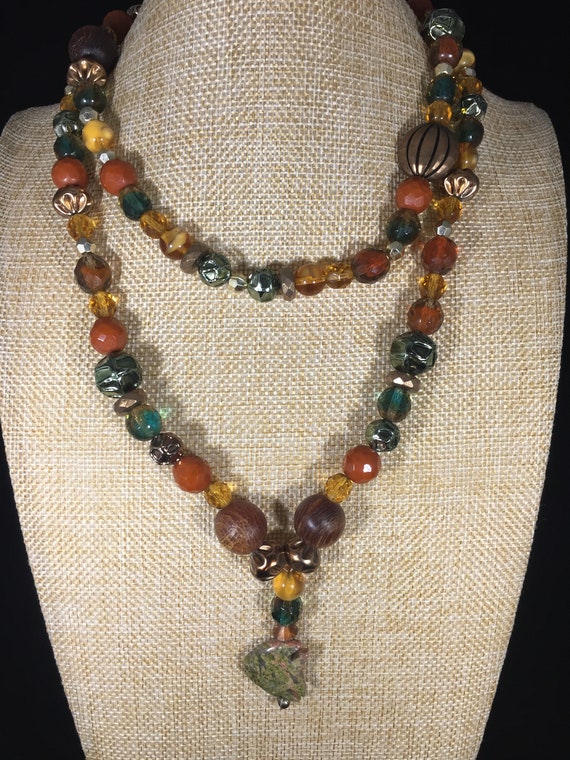 Double Strand Multi Color Bead Necklace with Agat… - image 9