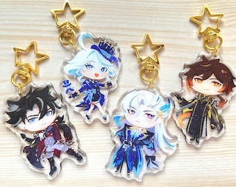 Genshin Impact 2" Glitter Epoxy Acrylic Charm - Furina - Neuvillette - Wriothesley - Zhongli - Fontaine - Anime Keychain Gift