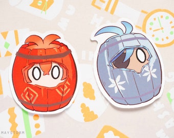 Diluc & Kaeya Slime Barrel Stickers / Keychains - Genshin Impact