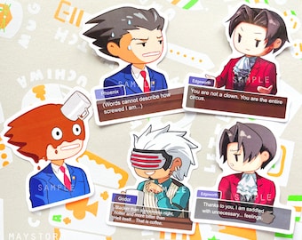 Attorney Meme Stickers (5 types) - Anime Gamer Gift - Bumper Sticker - Journal Sticker - Laptop Sticker