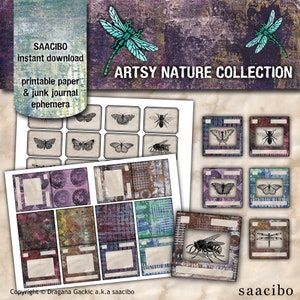 Collezione Artsy Nature, opere d'arte originali, immagini stampabili, kit digitale, carte Painty, api e libellule