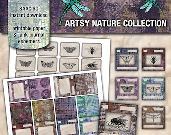 Artsy Nature Collection, Original Artwork, Printable Images, Digi Kit, Painty Papers, Bees & Dragonflies