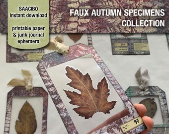 Faux Herbst Specimens Collection, Eco gefärbte Papiere, druckbare Bilder, Original Gelli Kunst, Sofort Download, Digi Kit