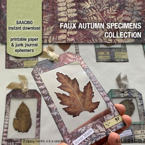 Faux Autumn Specimens Collection, Eco Dyed Papers, Printable Images, Original Gelli Art, Instant Download, Digi Kit